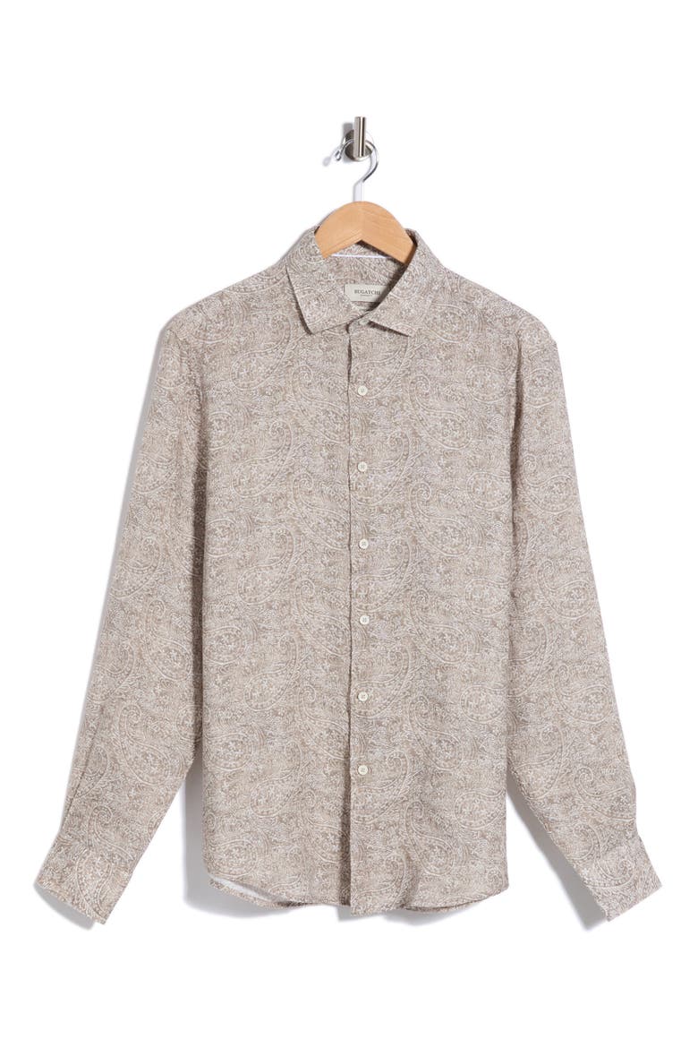 Linen Long Sleeve Button-Up Shirt, Alternate, color, OLIVE