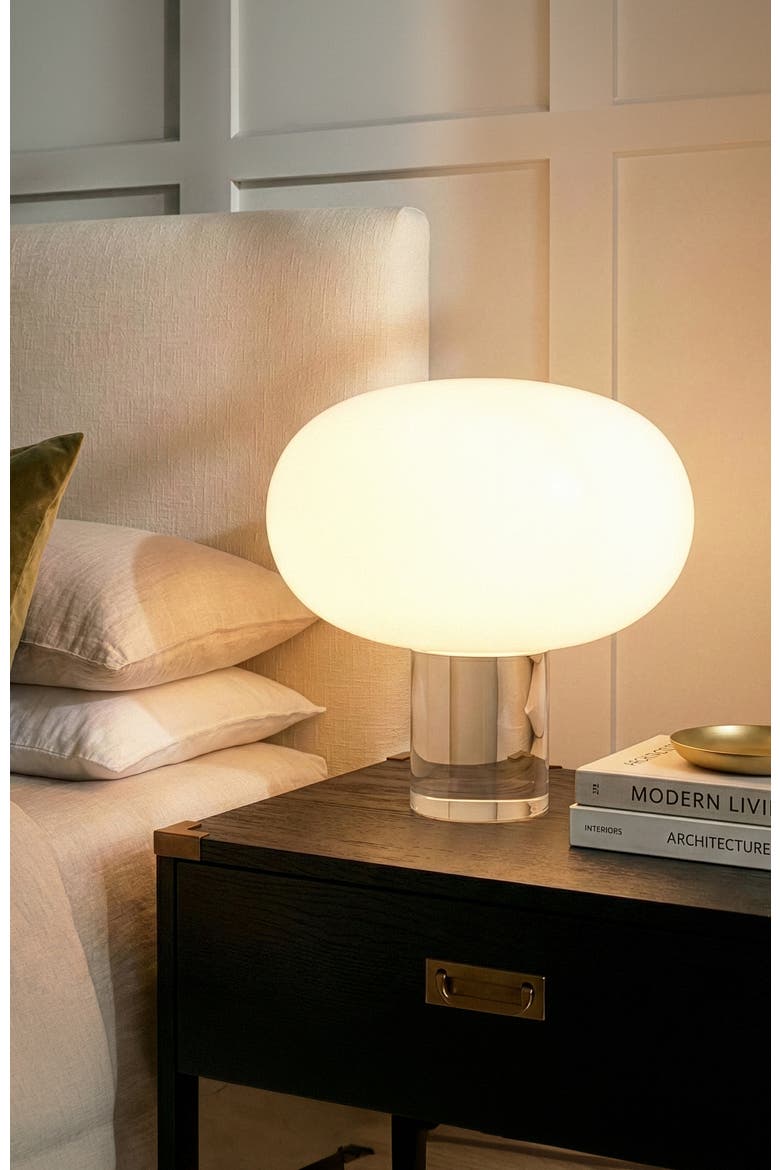 Callisto 11" White Glossy Glass LED Table Lamp with Rotary Dimmer, Alternate, color, White