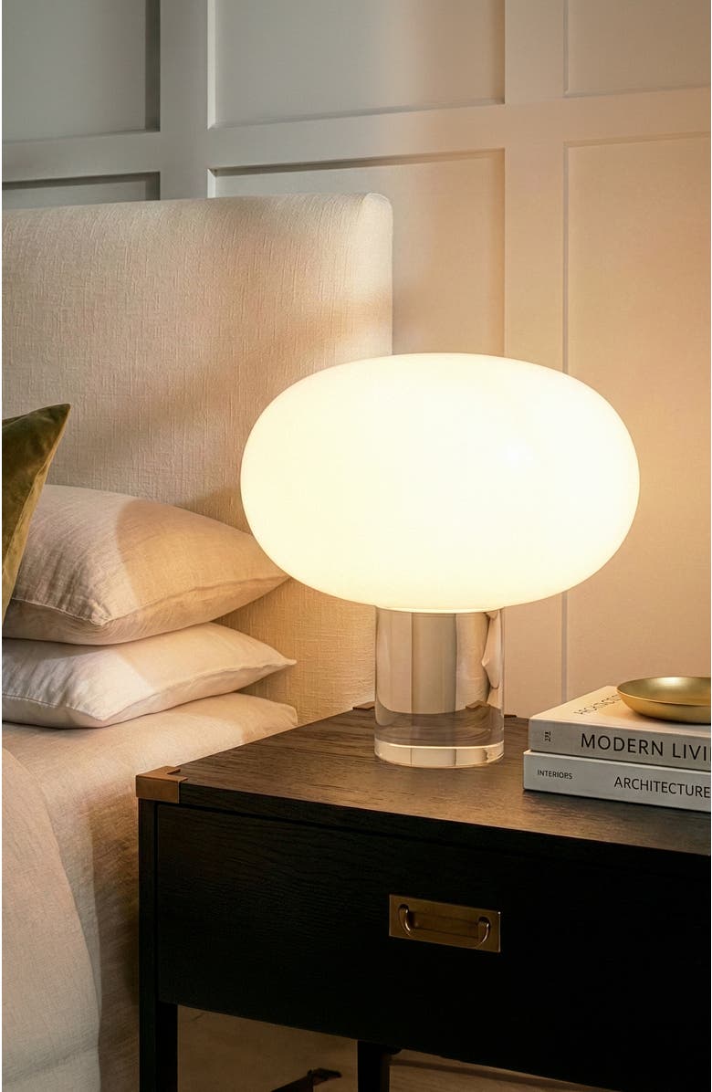 Brightech Callisto 11" White Glossy Glass LED Table Lamp with Rotary Dimmer, Alternate, color, White