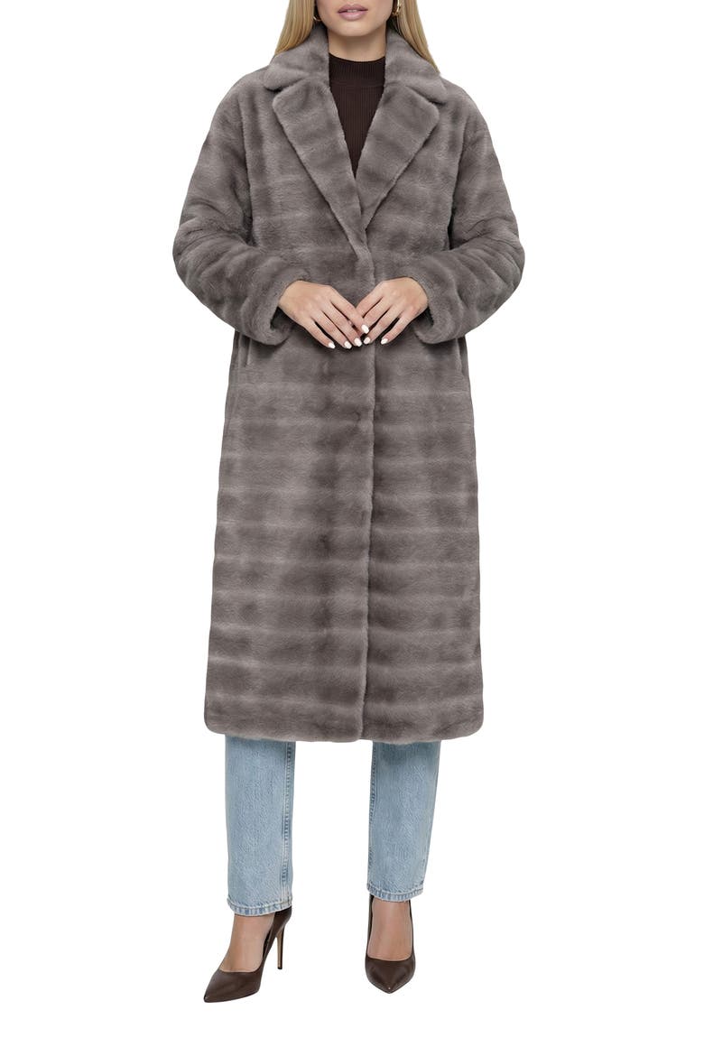 Fur-Free Mink (Faux Fur) Horizontal Coat, Notch Collar, Alternate, color, GRAY