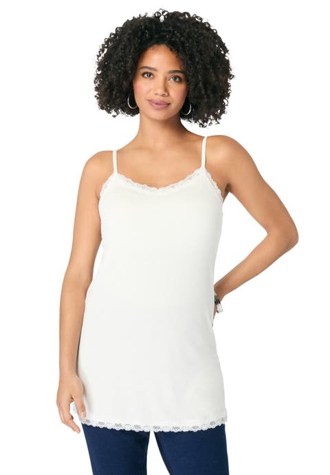 Lace Trim Knit Cami With Adjustable Straps