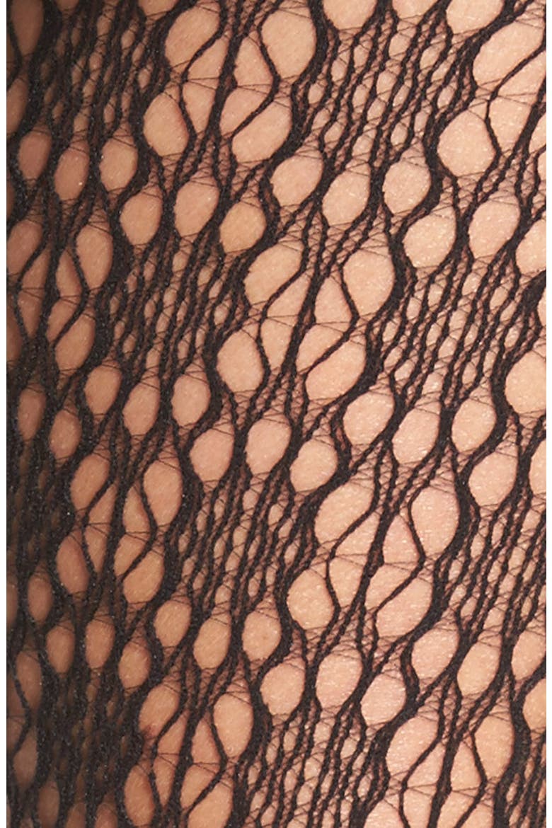 'Hex Floral' Lace Tights, Alternate, color, BLACK