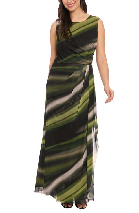 Sleeveless Ruched Mesh Maxi Dress