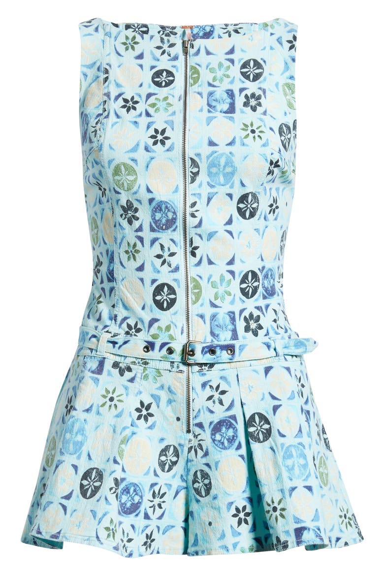 Dune Dancer Belted Floral Romper, Alternate, color, SKY BLUE COMBO