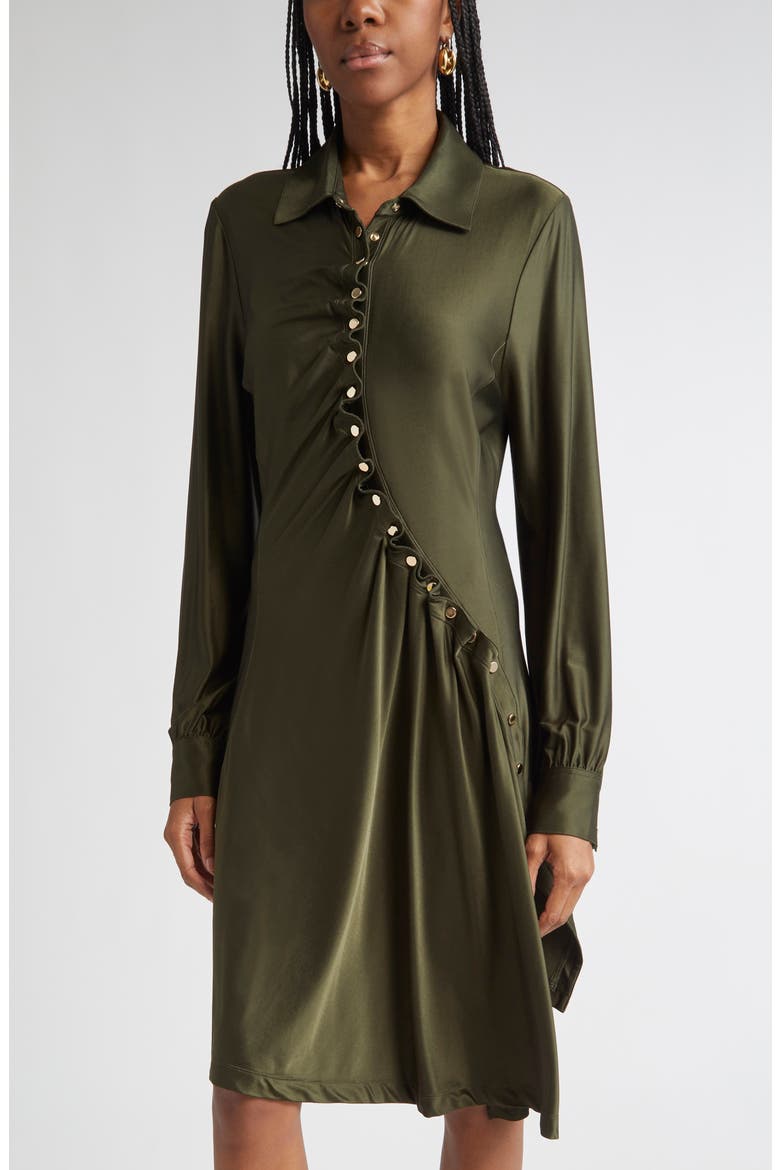 rabanne khaki draped jersey midi dress Draped Long Sleeve Jersey Minidress (Women)