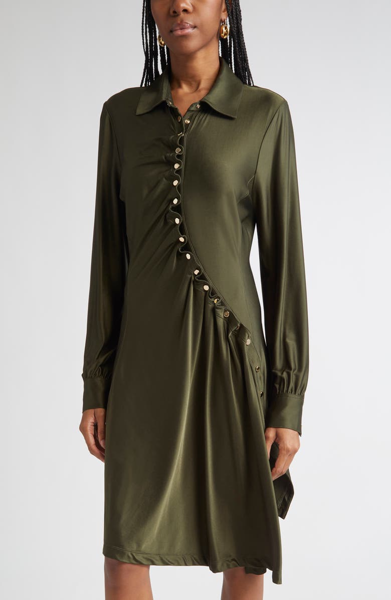 Rabanne Draped Long Sleeve Jersey Minidress, Alternate, color, New Kaki