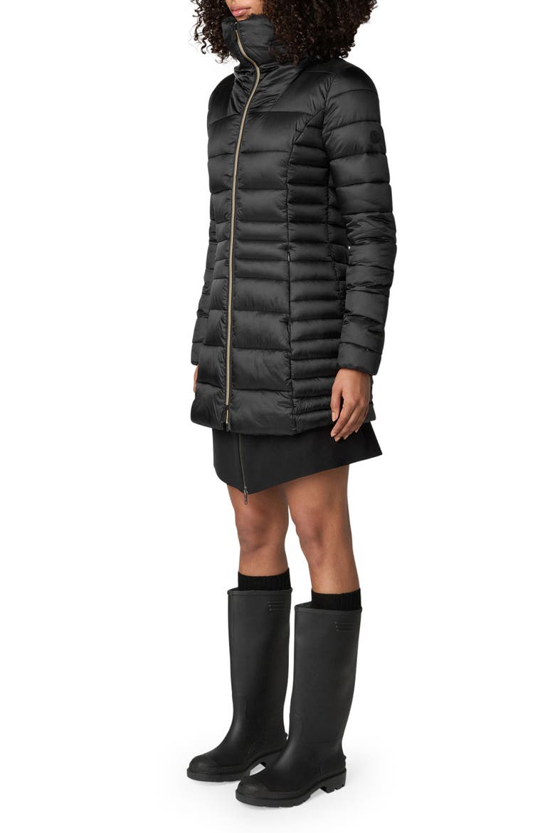 Caroline Water Repellent Satin Puffer Jacket, Alternate, color, BLACK