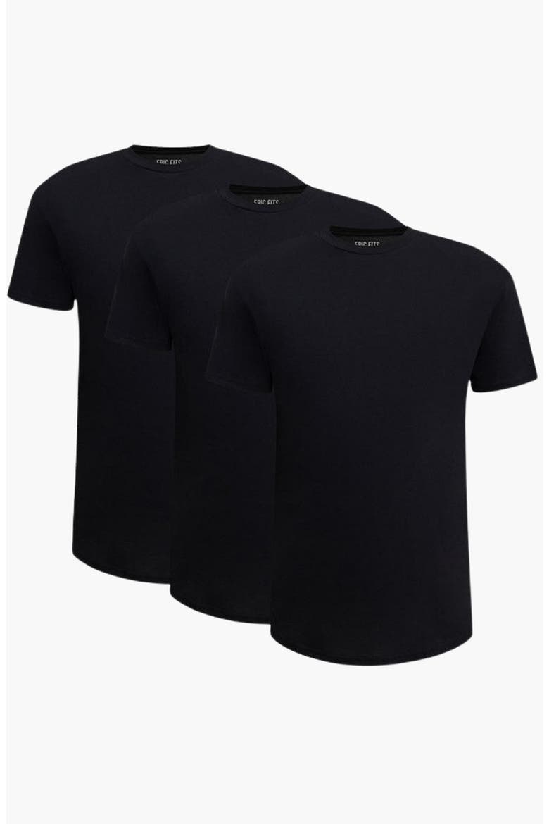 Curved Hem Crew Neck 3-Pack T-Shirts, Alternate, color, Black
