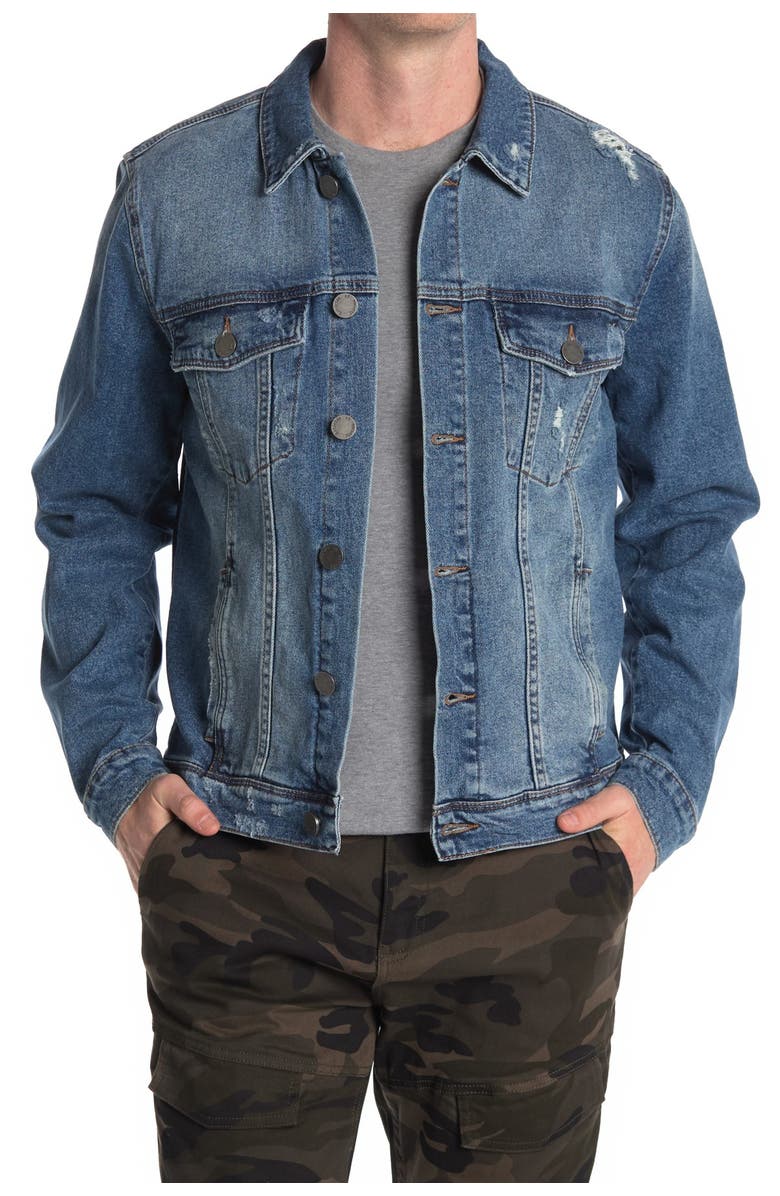 Articles of Society Jackson Distressed Denim Trucker Jacket, Main, color, 