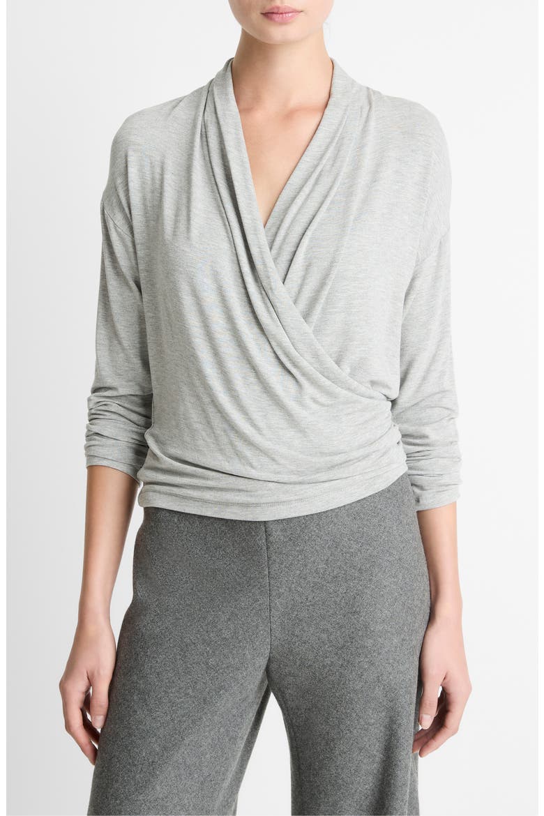 Draped Faux Wrap Top, Main, color, HEATHER PALE GREY