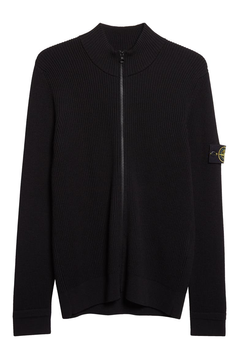 Compass Patch Full Zip Virgin Wool Rib Cardigan, Alternate, color, V0029 BLACK