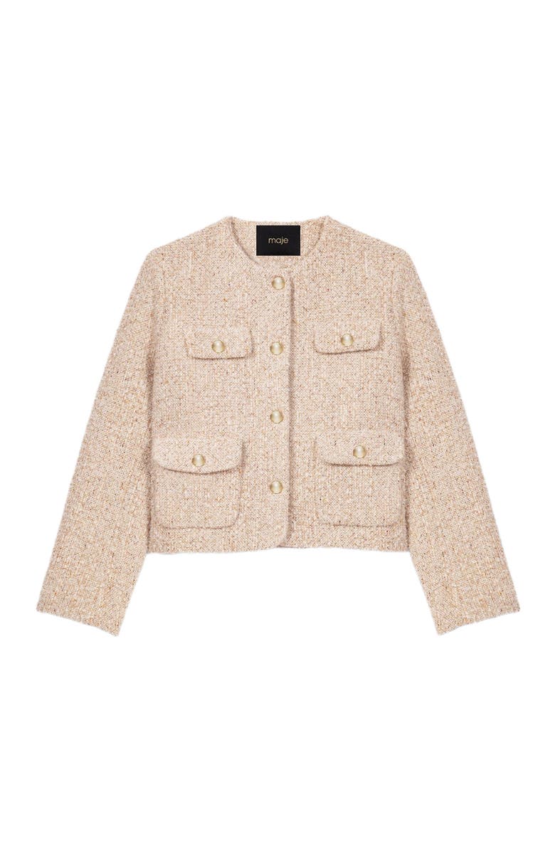 maje Short boucle tweed jacket, Alternate, color, Ecru