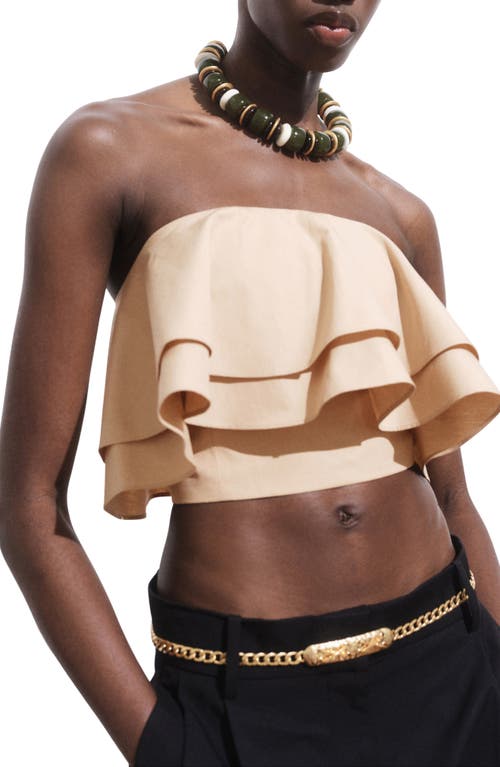 Mango Strapless Top With Ruffles In Neutral