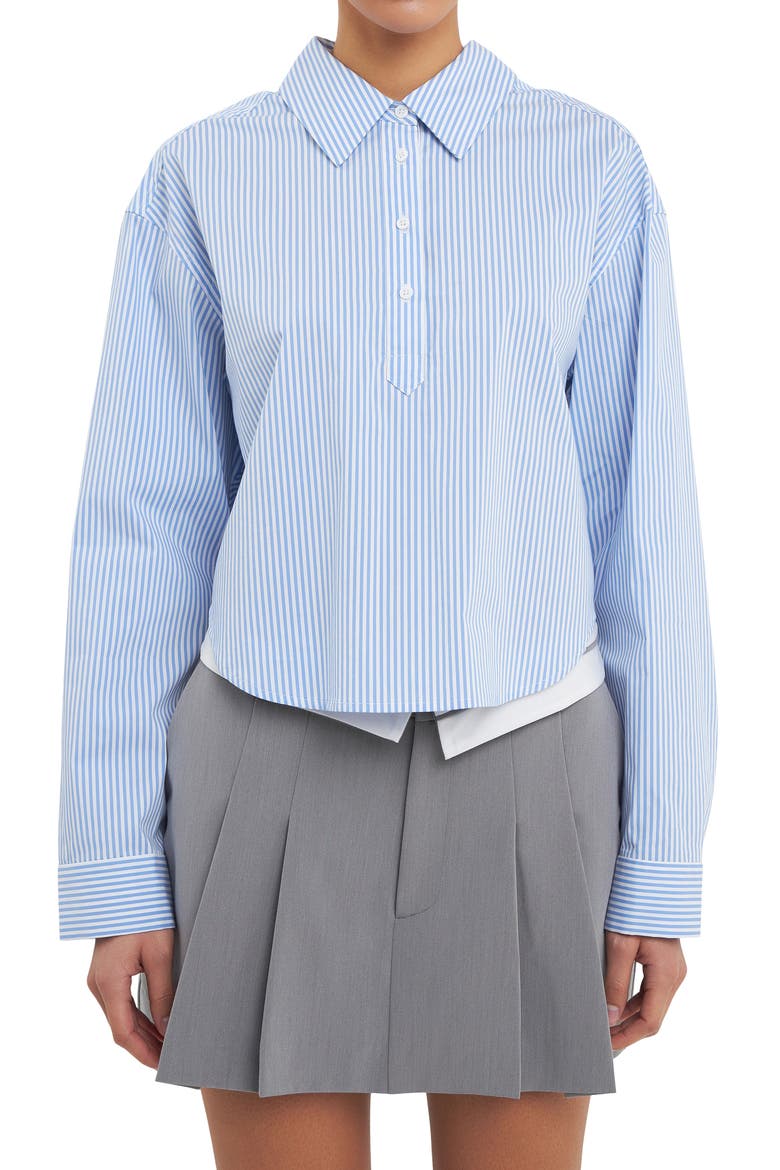 Pinstripe Crop Shirt, Alternate, color, BLUE
