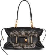 Balmain Leather and monogram jacquard Anthem bag