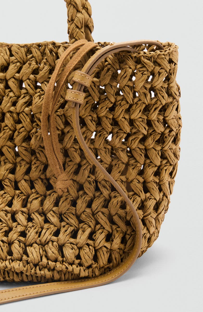 MANGO Woven Paper Basket Bag, Alternate, color, Brown/ Olive Green