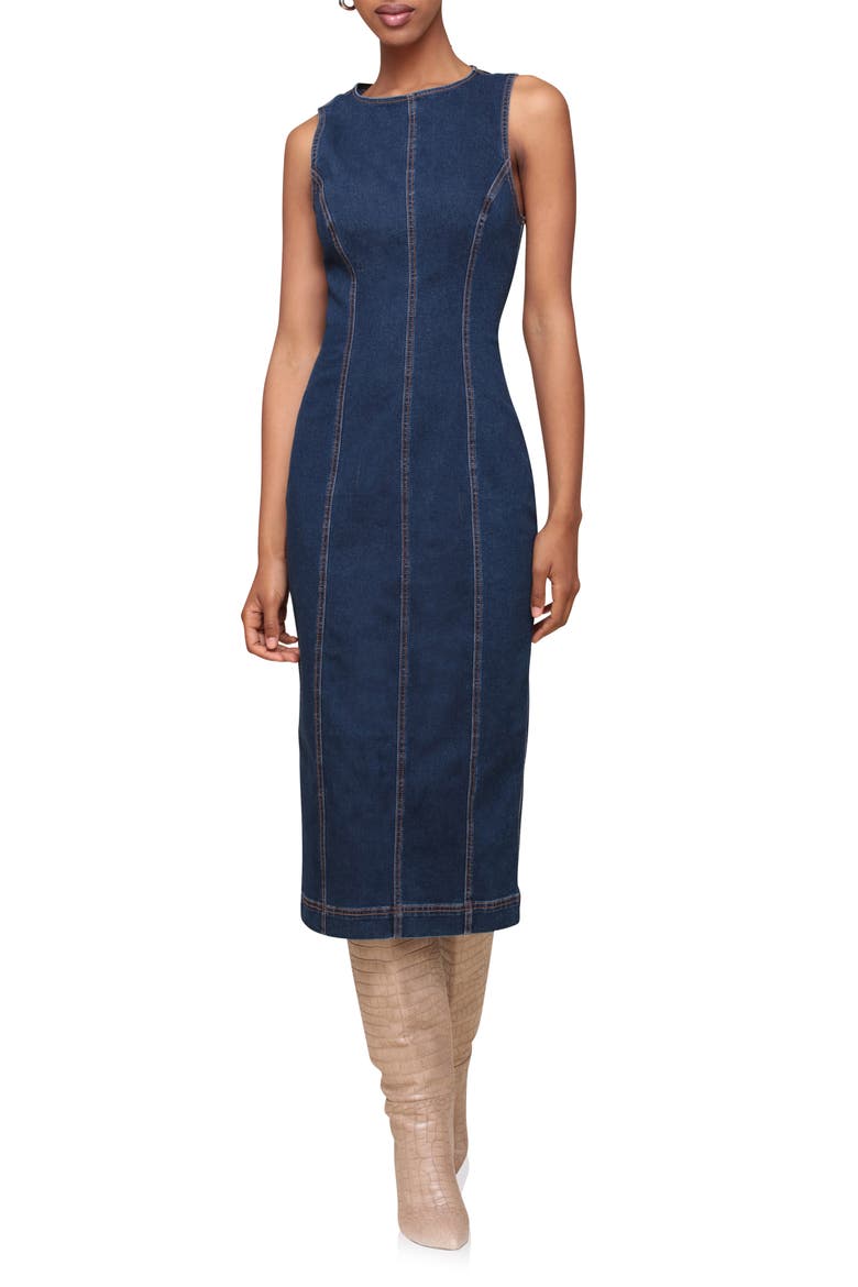 Sleeveless Denim Midi Dress, Main, color, PRAIA WASH