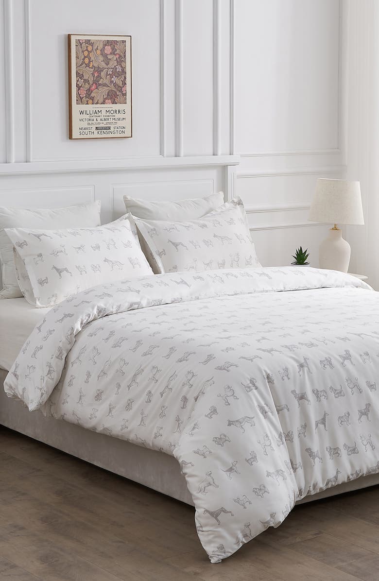 MELANGE HOME Dog 400 Thread Count Cotton Duvet Set, Alternate, color, Grey