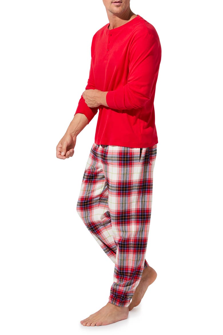 Henley Pajama Top and Organic Cotton Flannel Pajama Joggers Set, Alternate, color, EQUESTRIAN PLAID