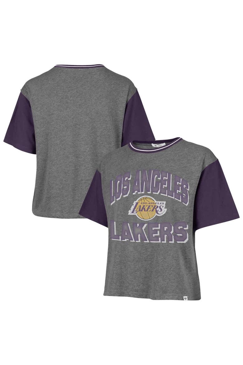 Women's '47  Gray Los Angeles Lakers Rise Clubhouse Ziggy Color Block T-Shirt, Main, color, Gray