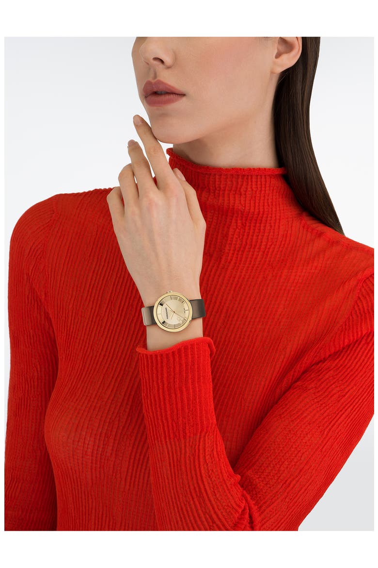 Curve V2 Leather Strap Watch, 35mm, Alternate, color, BROWN/ YELLOW GOLD