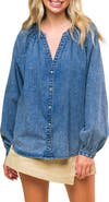 FLYING TOMATO Washed Long Sleeve Denim Top