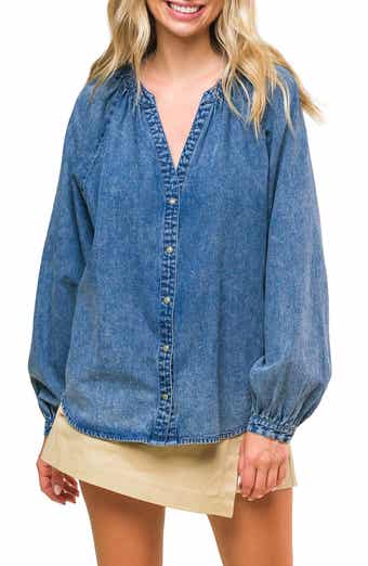 FLYING TOMATO Washed Long Sleeve Denim Top