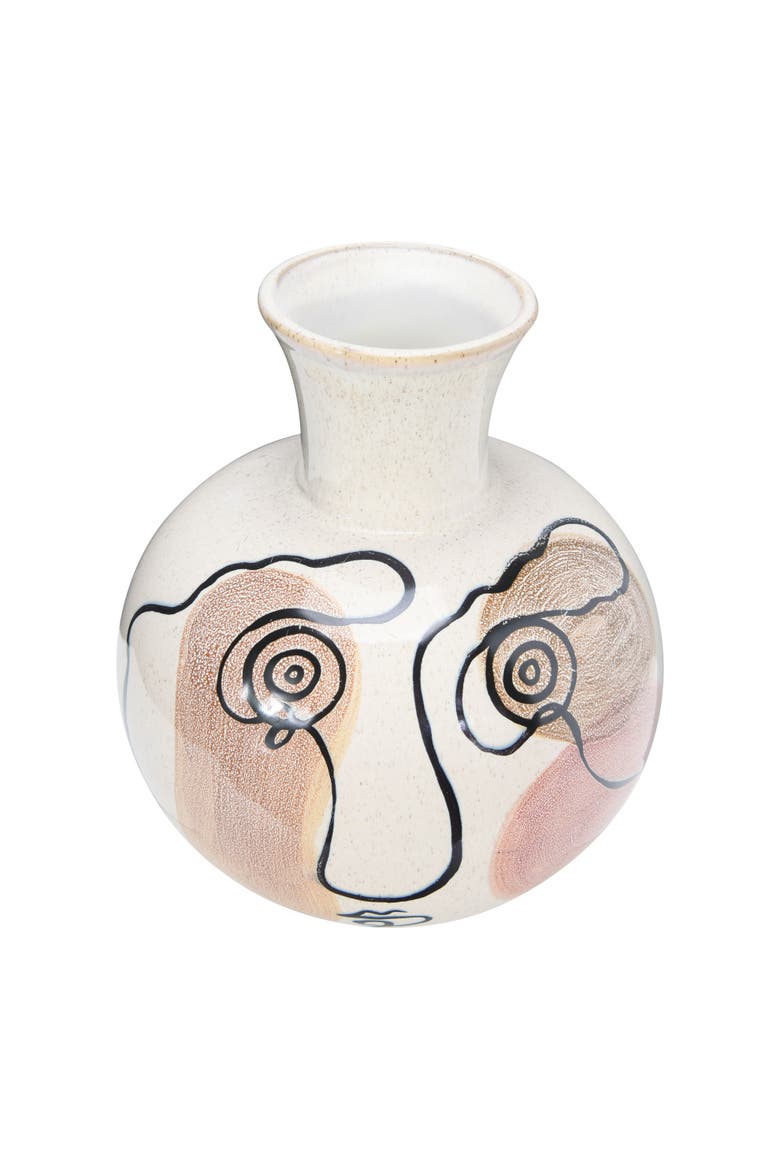 Hand-Painted with Face Stoneware Vase, Multicolor, Alternate, color, Multicolor