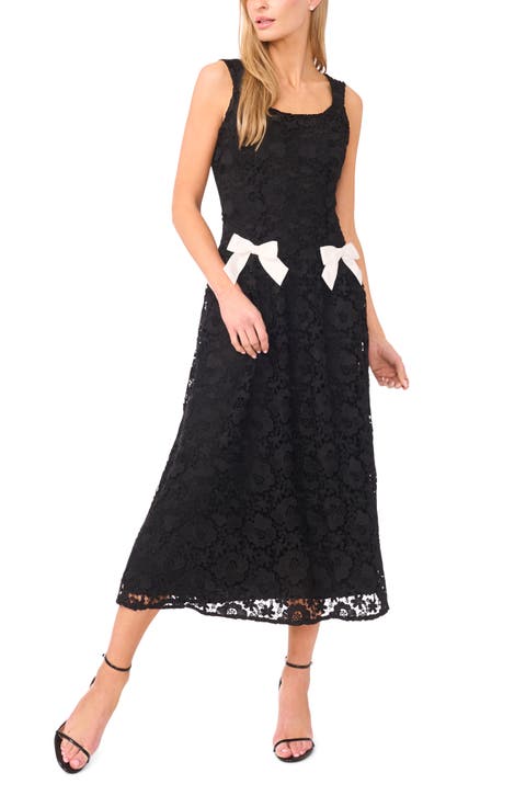 Bow Detail Floral Lace Midi Dress