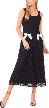 CeCe Bow Detail Floral Lace Midi Dress