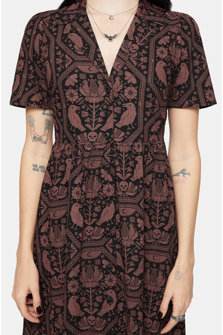 Annabel Raven Print Midi Shirt Dress, Alternate, color, Black