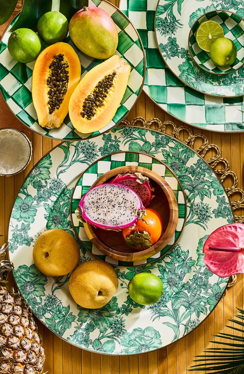 MACKENZIE CHILDS Emerald English Garden Enameled Steel Serving Plate, Alternate, color, Emerald