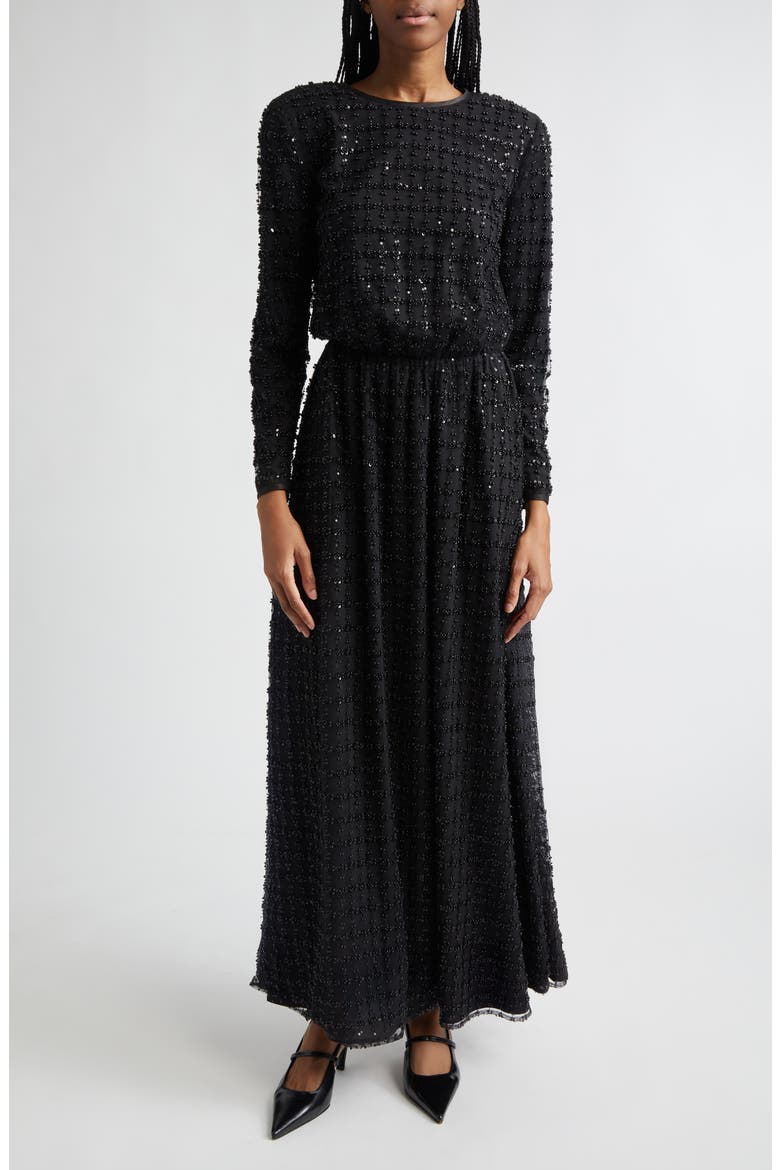 Embellished Long Sleeve Maxi Cocktail Dress, Main, color, SOLID BLACK