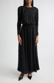 Emporio Armani Embellished Long Sleeve Maxi Cocktail Dress