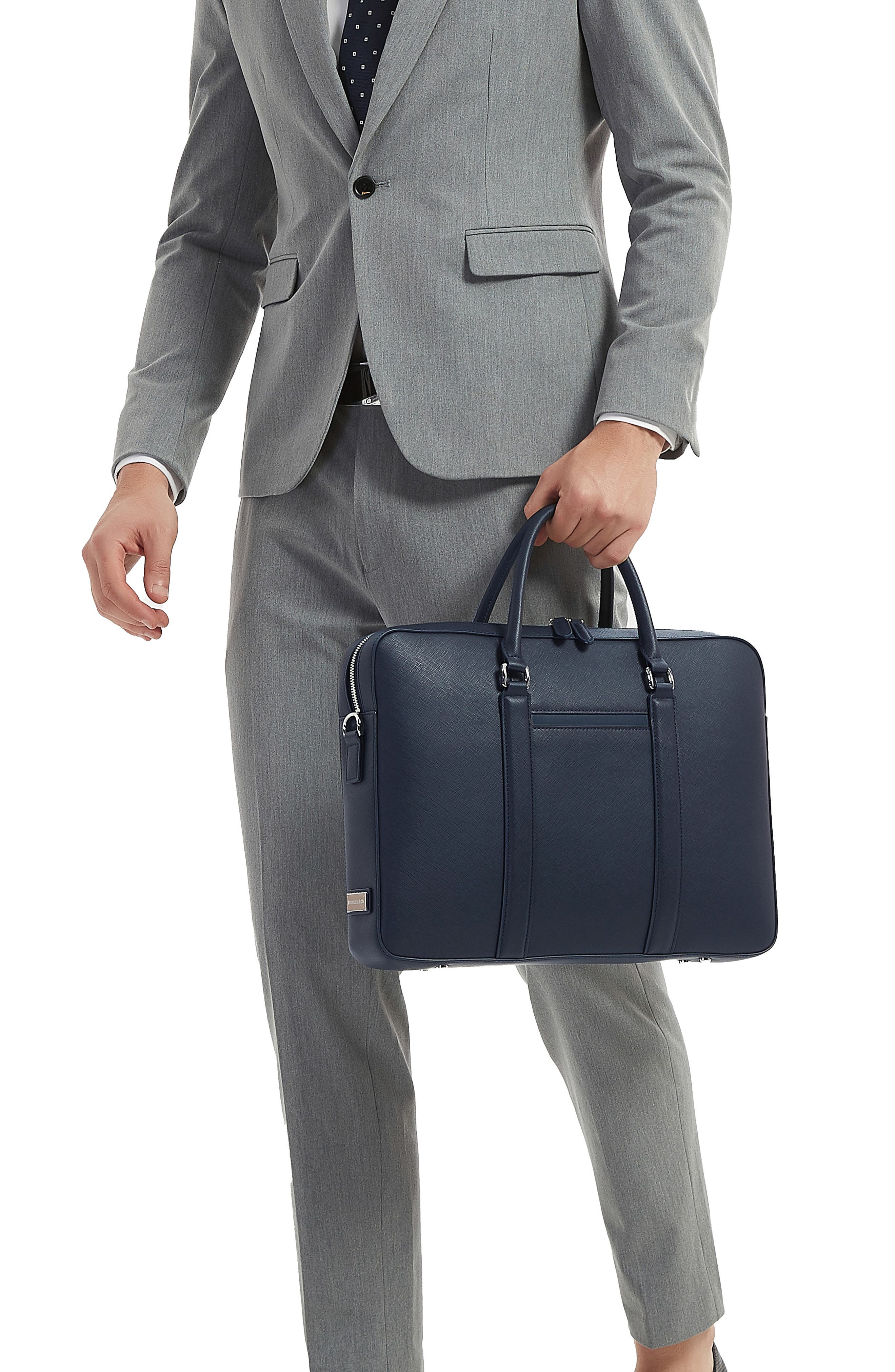 Maverick & Co. Manhattan Deluxe Leather Briefcase, Alternate, color, Navy