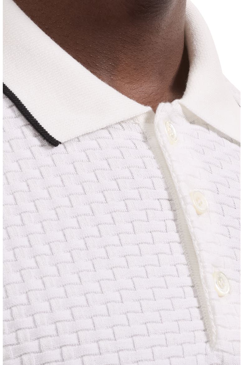 Basket Stitch Cotton Blend Polo Sweater, Alternate, color, WHITE
