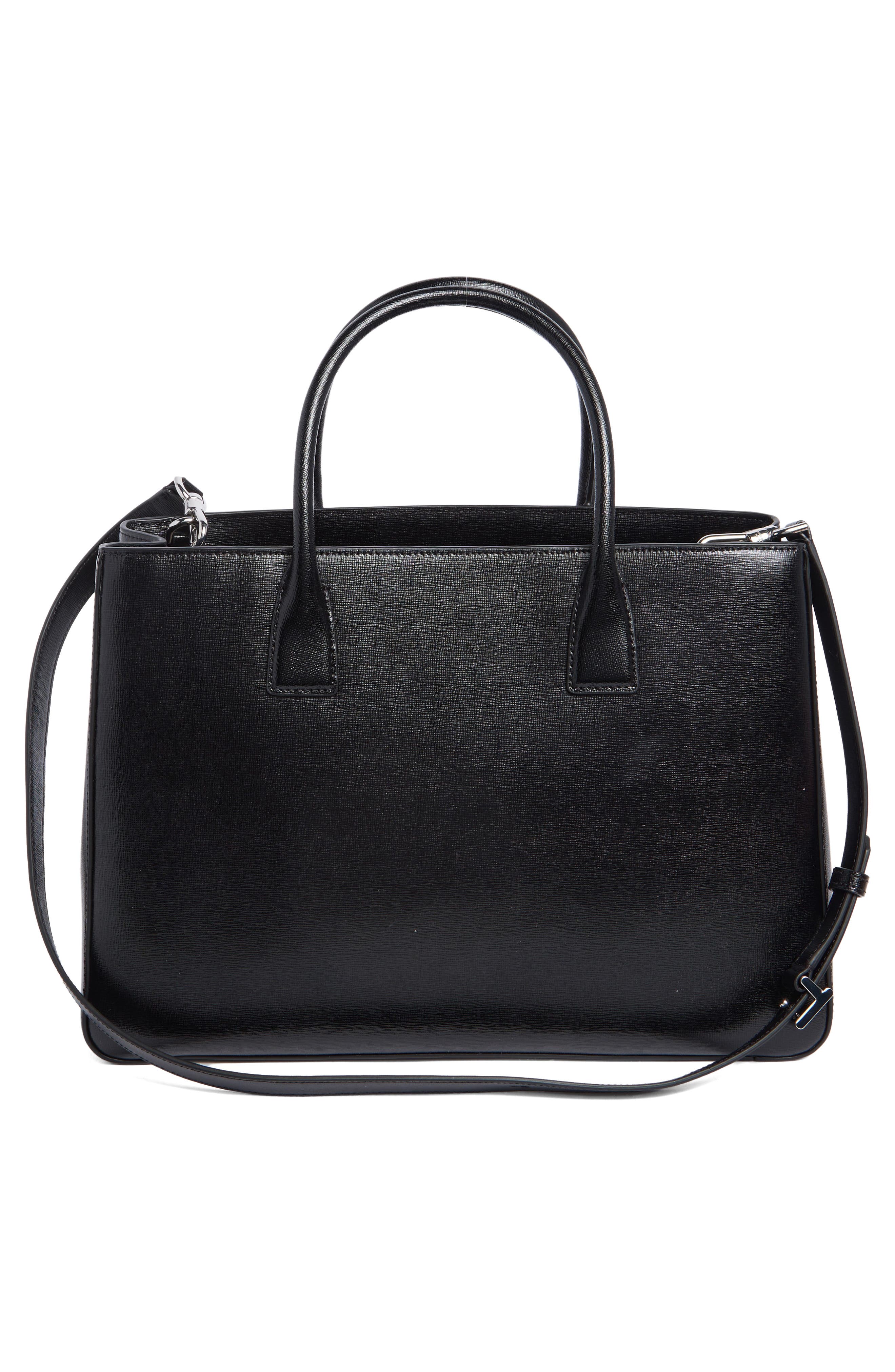 Sam Icon Shiny Saffiano Leather Tote, Alternate, color, BLACK
