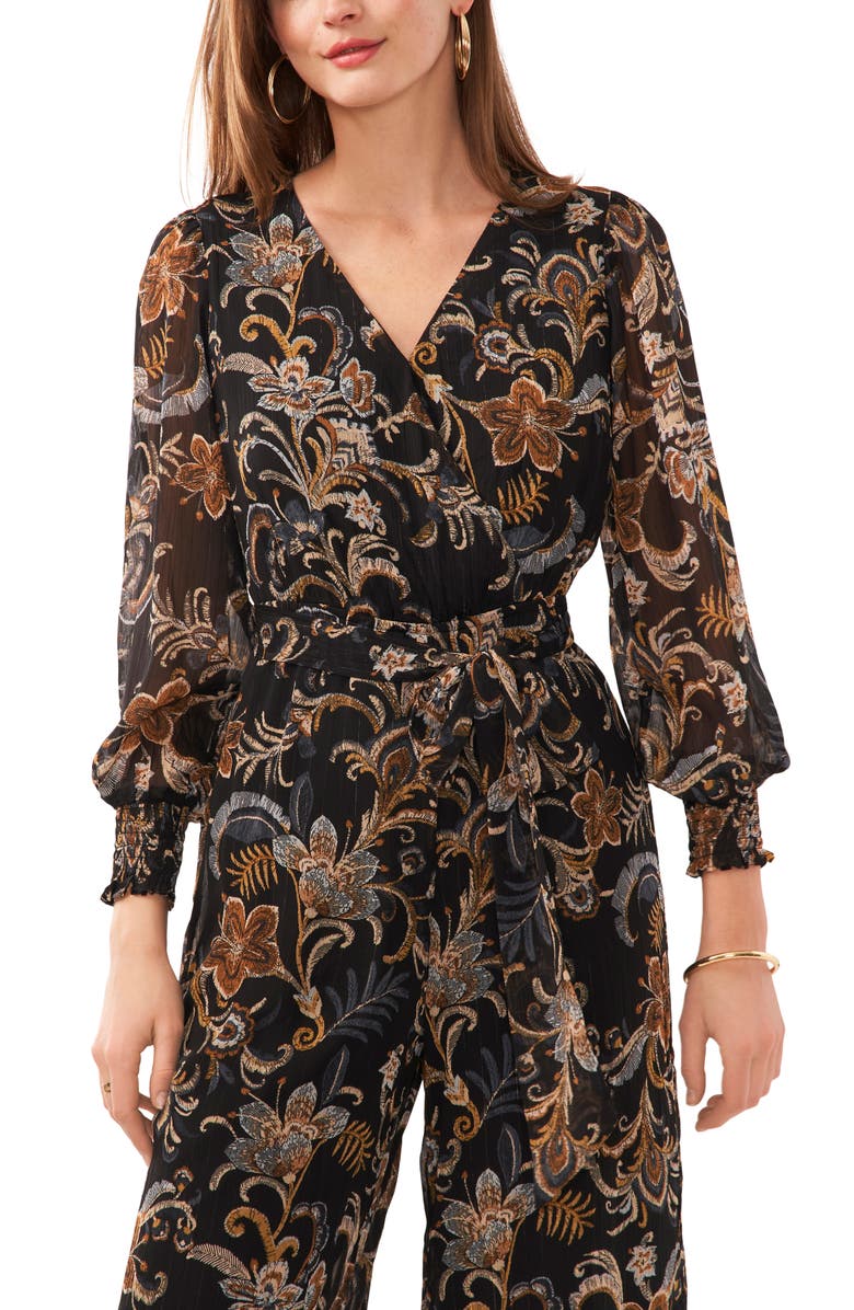 Vince Camuto Paisley Long Sleeve Chiffon Jumpsuit, Alternate, color, 