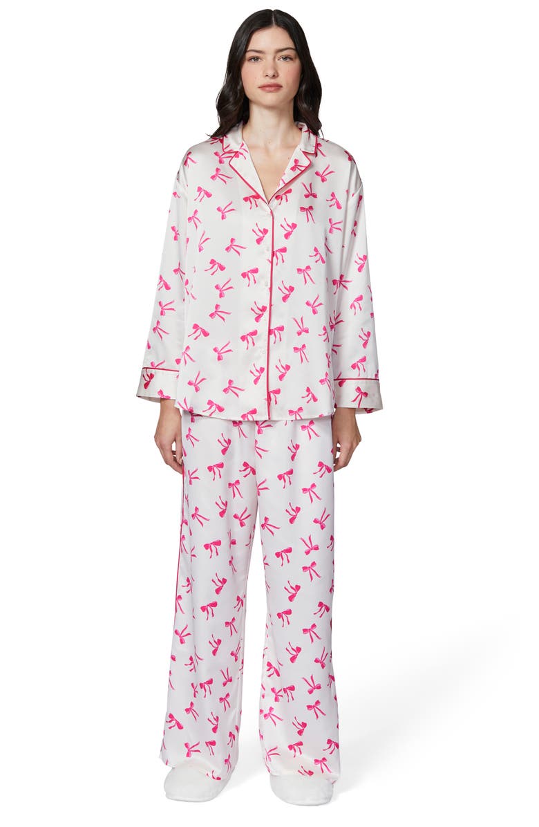 Florence by Mills Bow Satin Pajama Pants, Alternate, color, Jet Stream Bows