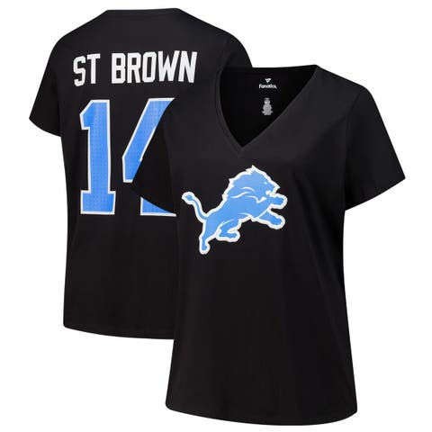 Women's Fanatics Amon-Ra St. Brown Black Detroit Lions Plus Size Player Name & Number V-Neck T-Shirt