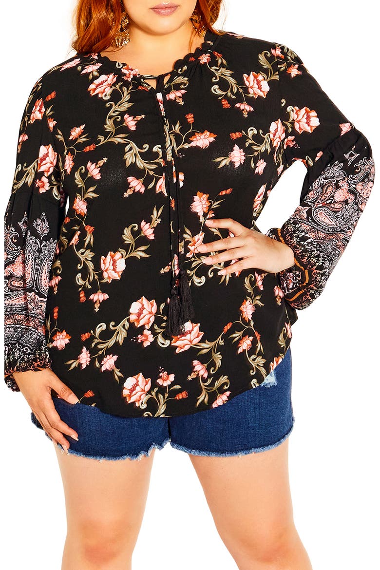 Floating Print Top, Main, color, BLACK GODDESS