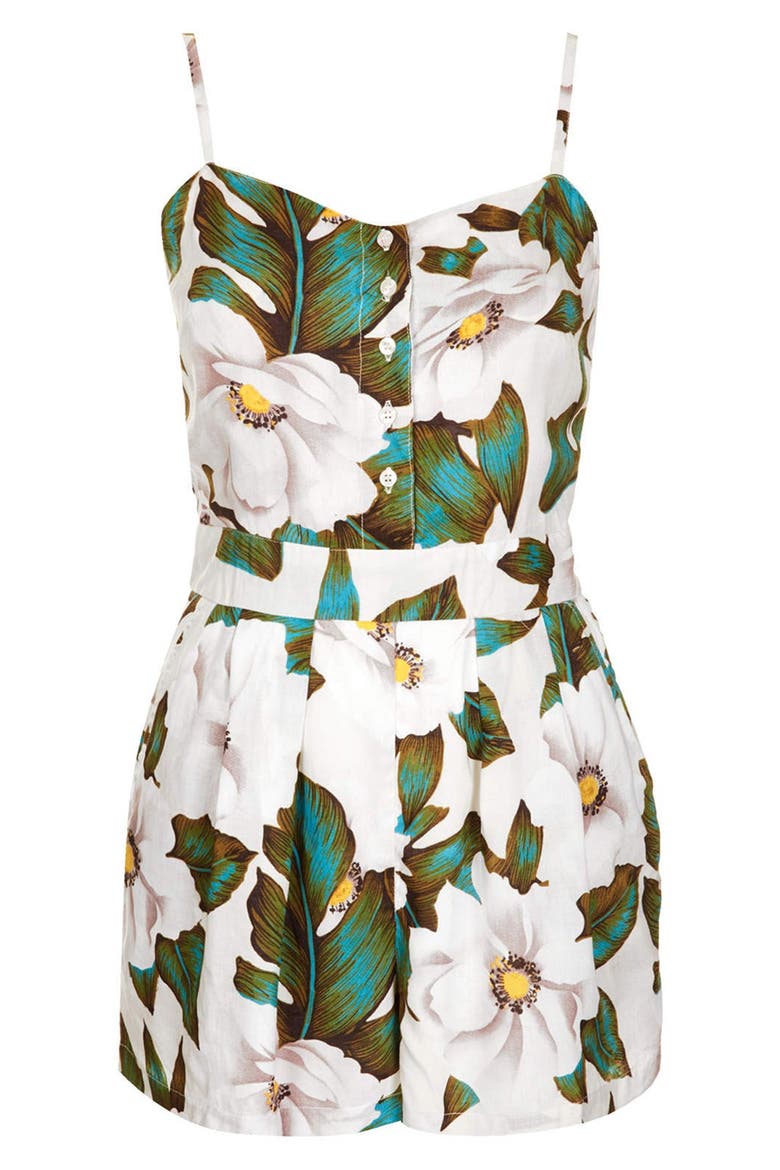 'Aloha' Floral Print Romper, Alternate, color, WHITE