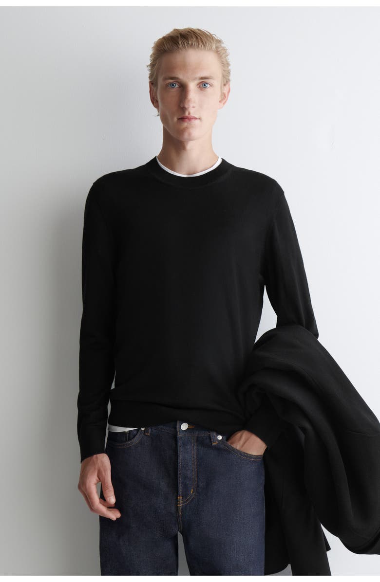 COS Slim Merino Wool Crew-Neck Sweater, Main, color, Black