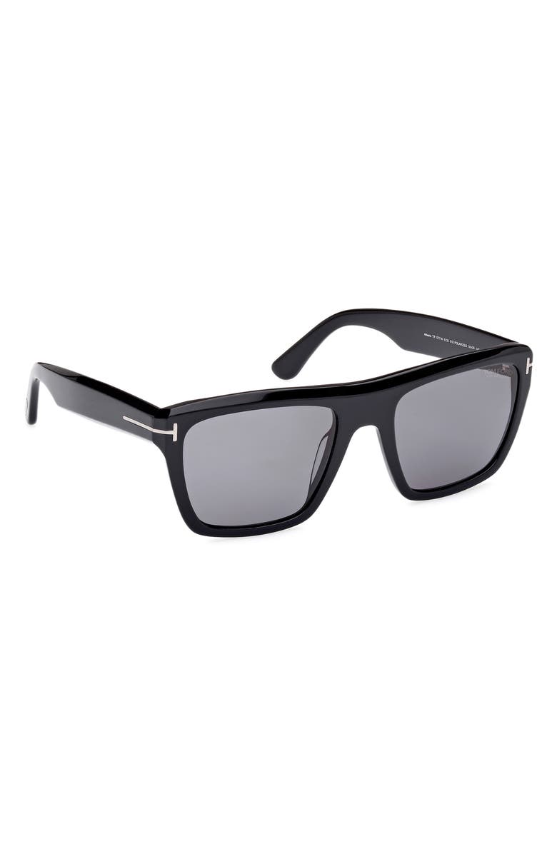 TOM FORD Alberto 55mm Polarized Square Sunglasses, Alternate, color, Shiny Black / Polarized Smoke