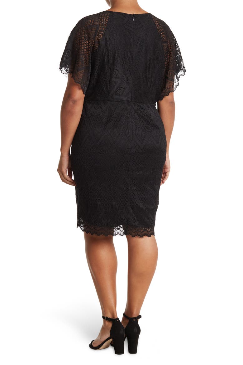 Jeanne V-Neck Lace Dolman Dress, Alternate, color, BLACK