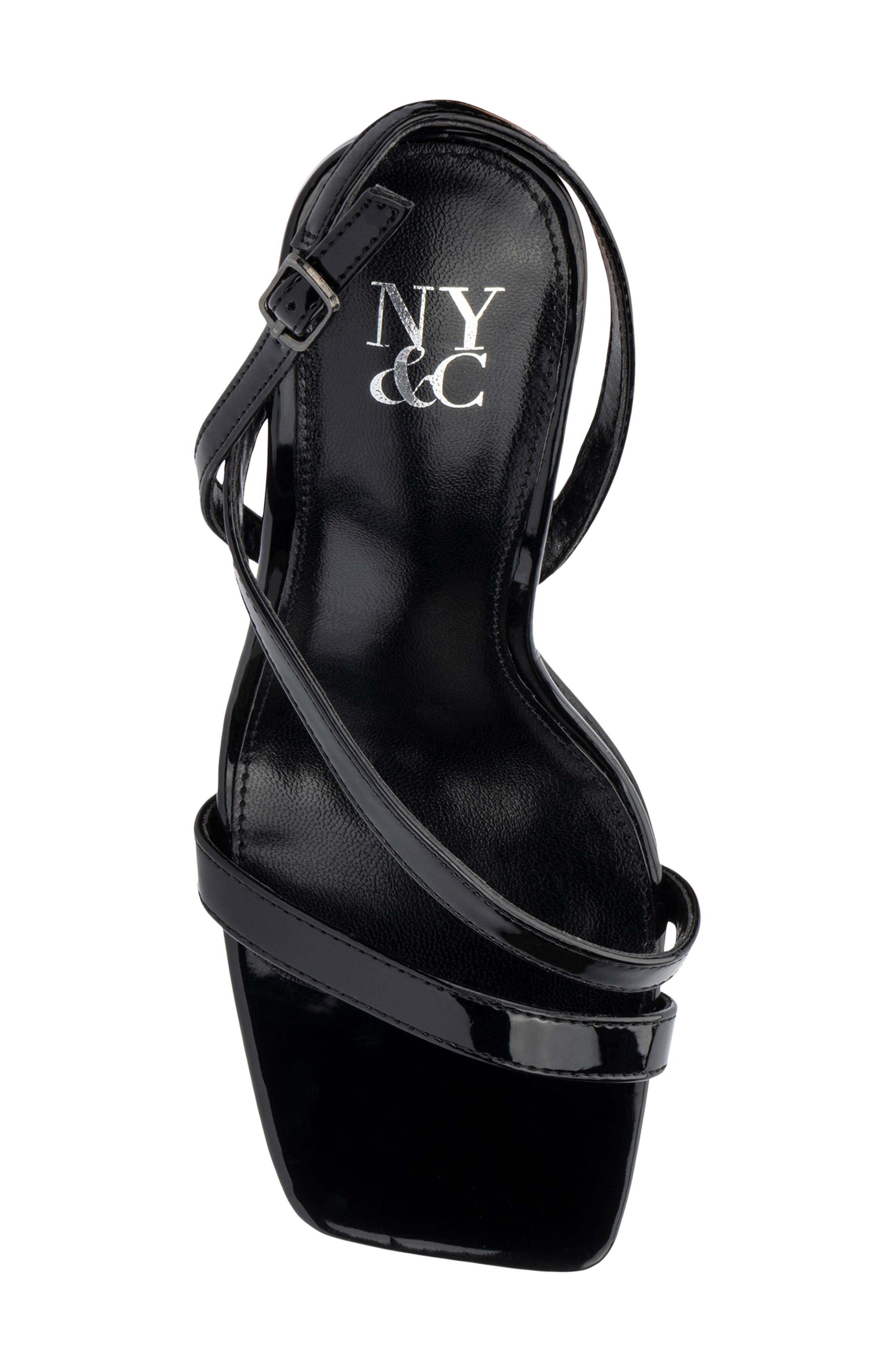 NEW YORK AND COMPANY Lory Faux Leather Lucite Heel Sandal, Alternate, color, Black