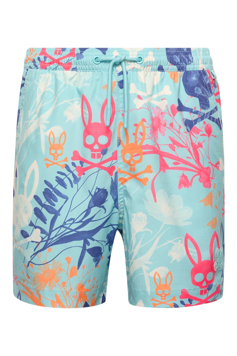 Kids' Santino Print Swim Trunks, Main, color, AQUA HAZE