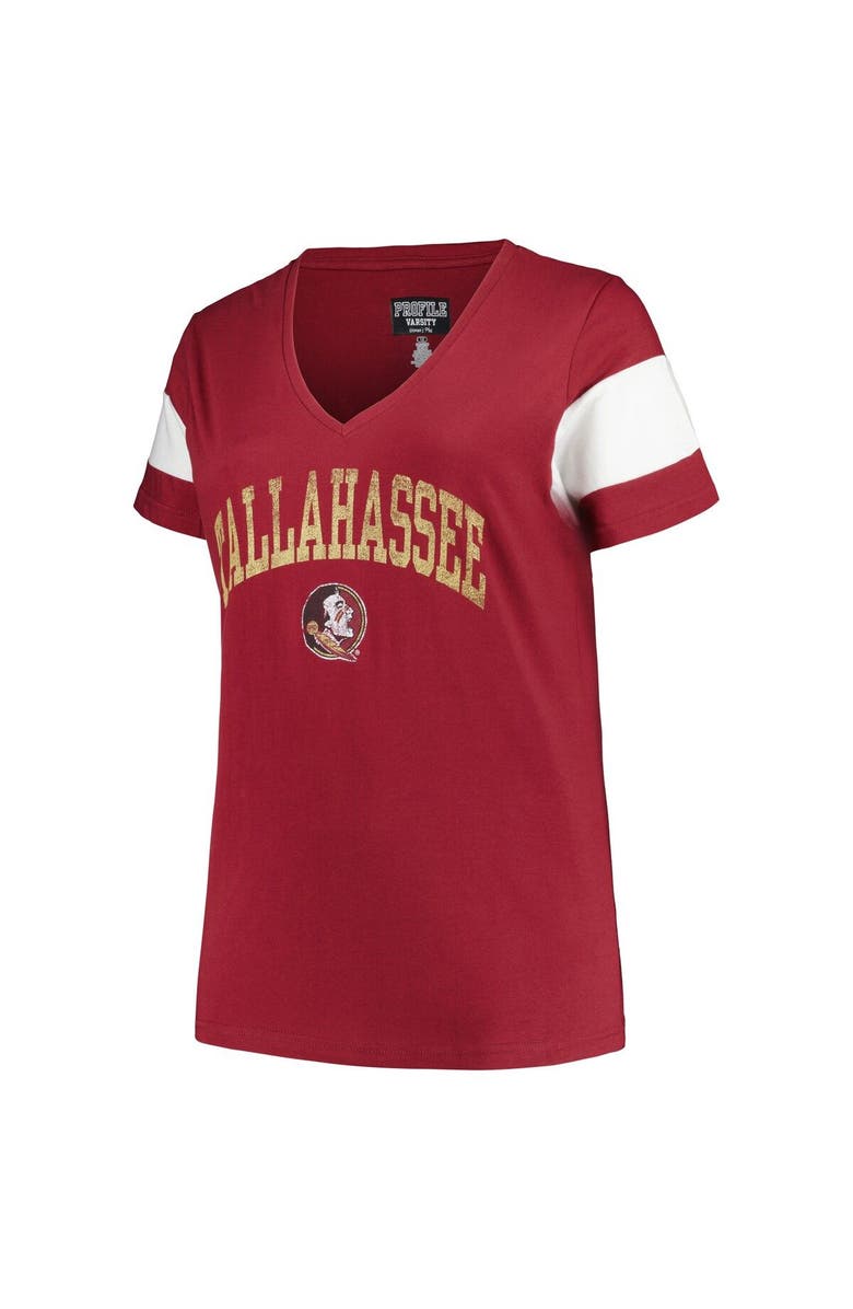 PROFILE Women's Profile Heather Garnet Florida State Seminoles Plus Size Arched City Sleeve Stripe V-Neck T-Shirt, Alternate, color,