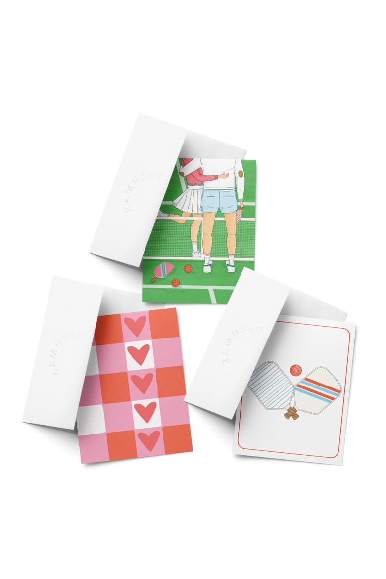 Love/Valentine's Assorted Greeting Card Pack (3ct) "Pickleball Couple, Heart Plaid, Pickleball", Main, color, Multi-Pack