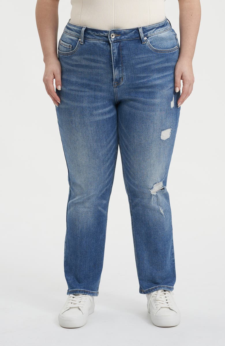 Bayeas High Waist Distressed Straight Leg Mom Jeans, Main, color, 